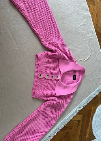 Düğmeli Pembe Kadın Triko Kazak - Görsel 3