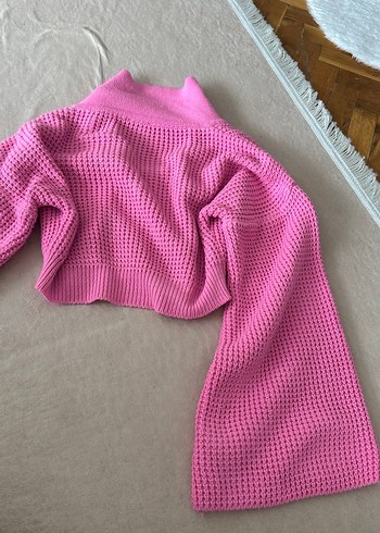 Düğmeli Pembe Kadın Triko Kazak - Görsel 4