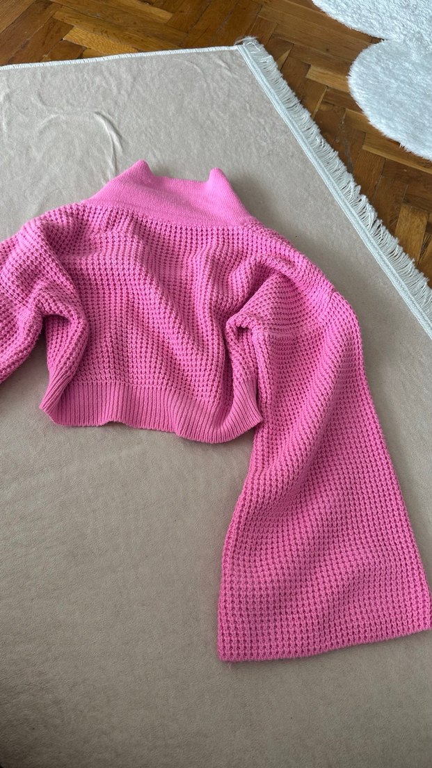 Düğmeli Pembe Kadın Triko Kazak - Görsel 4