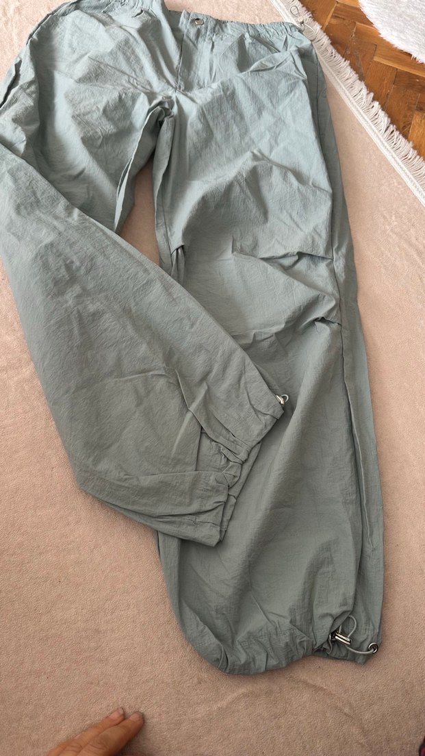 Gri Kadın Keten Salaş Pantolon Midi Boy - Görsel 2