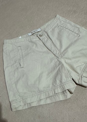 Bej Kadın Keten Mini Şort - Görsel 5