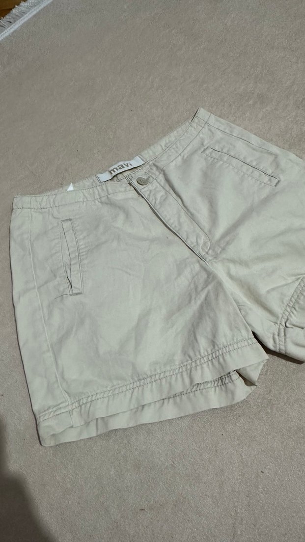 Bej Kadın Keten Mini Şort - Görsel 5