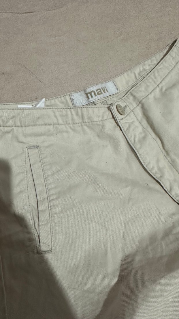 Bej Kadın Keten Mini Şort - Görsel 3