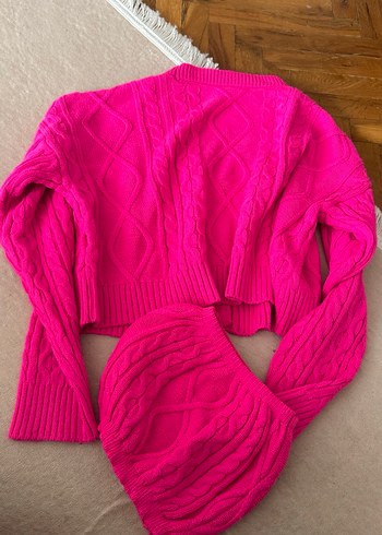 Pembe Örgü Kadın Mini Hırka - Görsel 4