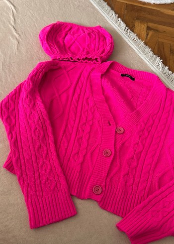 Pembe Örgü Kadın Mini Hırka - Görsel 2