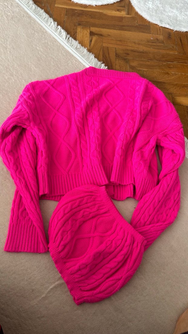 Pembe Örgü Kadın Mini Hırka - Görsel 4