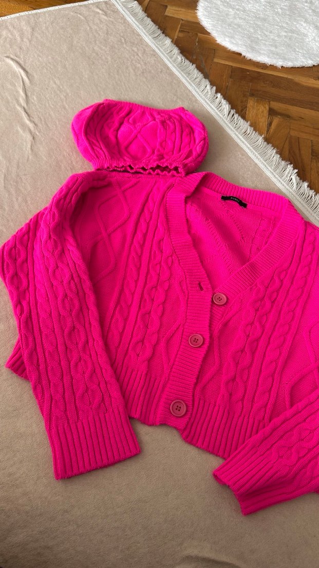 Pembe Örgü Kadın Mini Hırka - Görsel 2