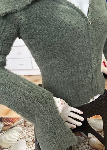 Kadın Gri Straplez Fitilli Triko Kazak - Görsel 4