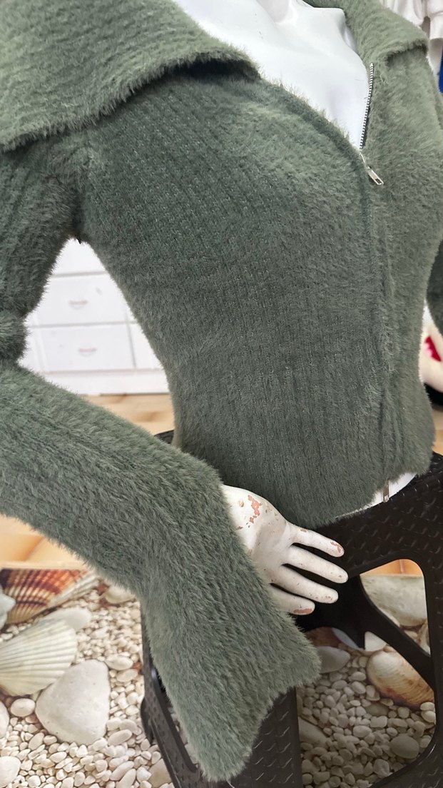 Kadın Gri Straplez Fitilli Triko Kazak - Görsel 4