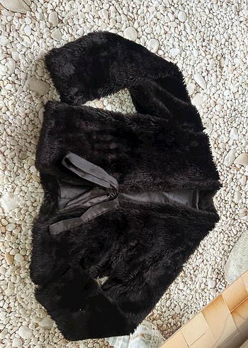 Kürk Detaylı Siyah Mini Kadın Ceket - Görsel 3