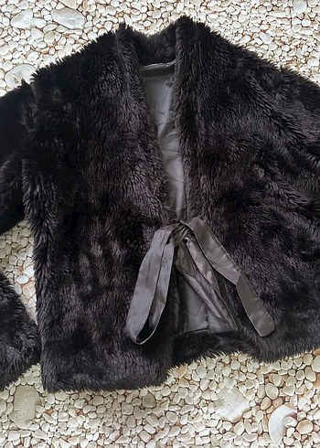 Kürk Detaylı Siyah Mini Kadın Ceket - Görsel 6