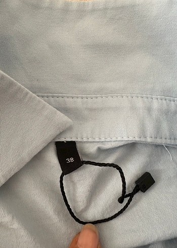 Mavi Keten Düğmeli Uzun Kollu Gömlek - Görsel 4