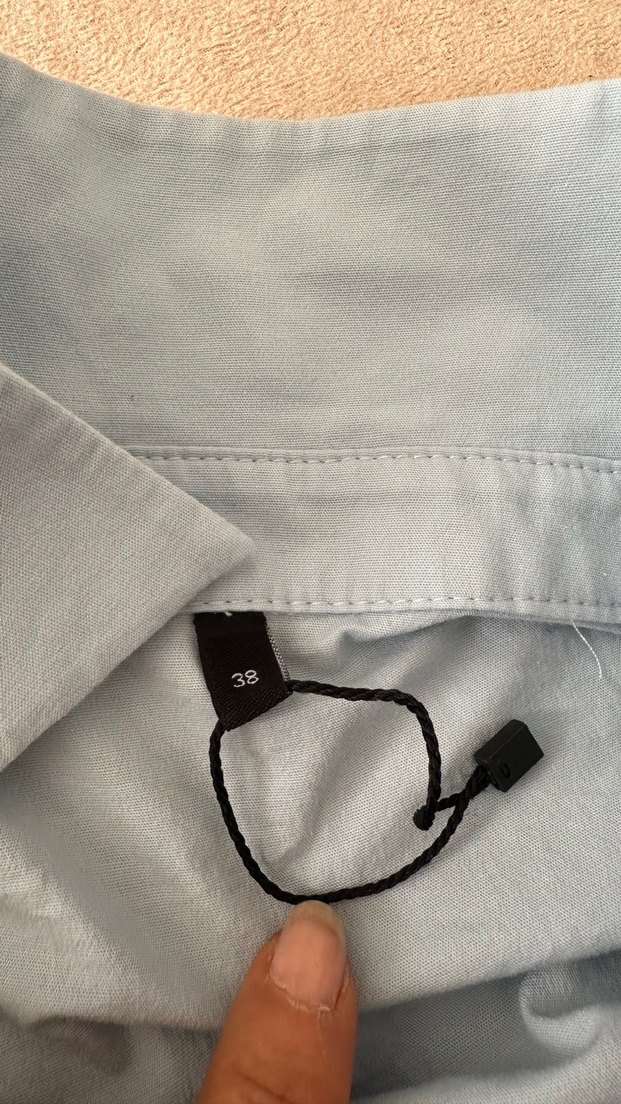 Mavi Keten Düğmeli Uzun Kollu Gömlek - Görsel 4