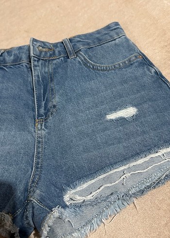 Kadın Mavi Mini Denim Şort - Görsel 4
