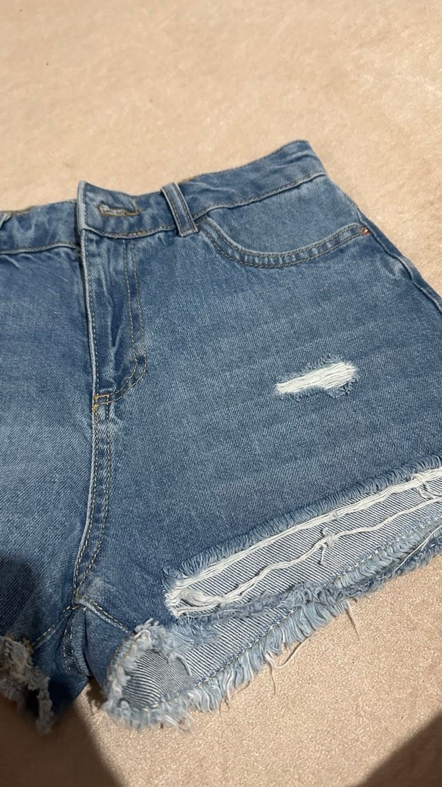 Kadın Mavi Mini Denim Şort - Görsel 4