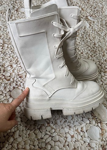 Beyaz Bağcıklı Platform Topuklu Kadın Bot - Görsel 5