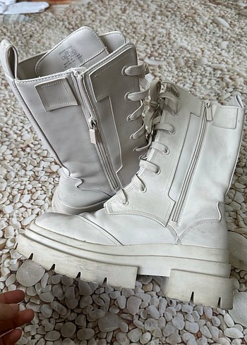 Beyaz Bağcıklı Platform Topuklu Kadın Bot - Görsel 6