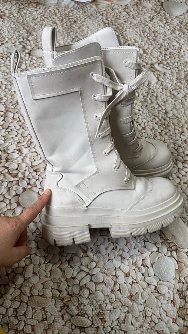 Beyaz Bağcıklı Platform Topuklu Kadın Bot - Görsel 5