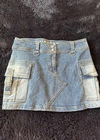 Kadın Mavi Denim Mini Etek