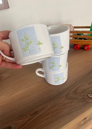 Beden Beyaz Çiçek Desenli Pastel Kupa Seti