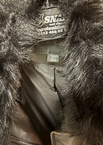 Kürk Detaylı Siyah Deri Kadın Ceket - Görsel 3