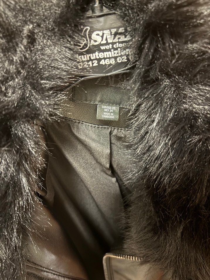 Kürk Detaylı Siyah Deri Kadın Ceket - Görsel 3