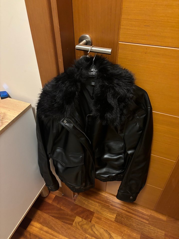 Kürk Detaylı Siyah Deri Kadın Ceket - Görsel 2