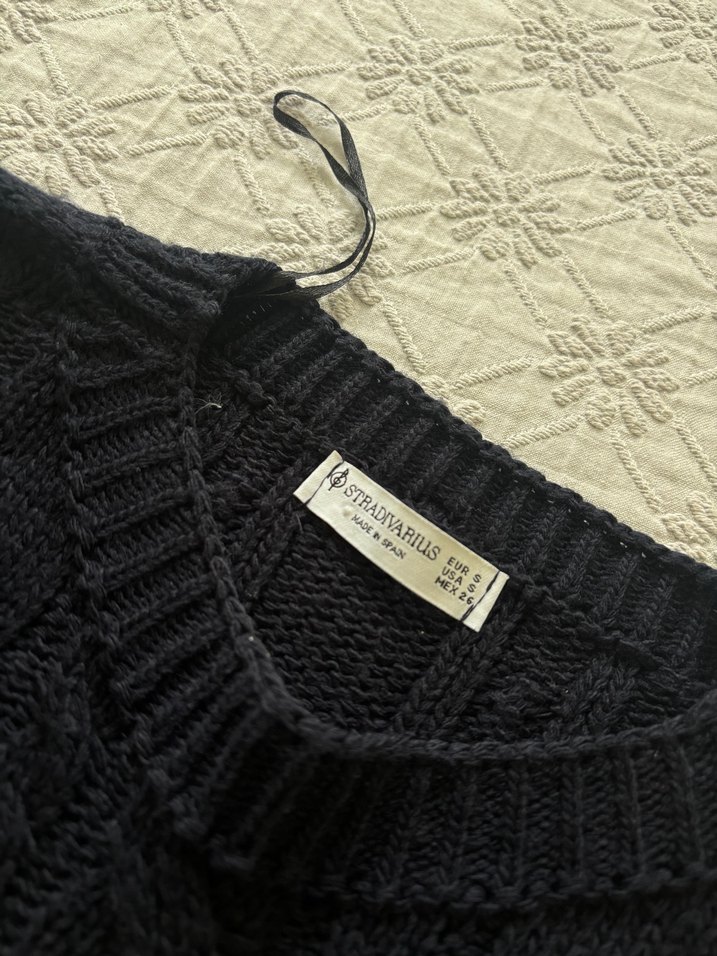 Siyah beyaz çizgili örgü kadın kazak Stradi - Görsel 2