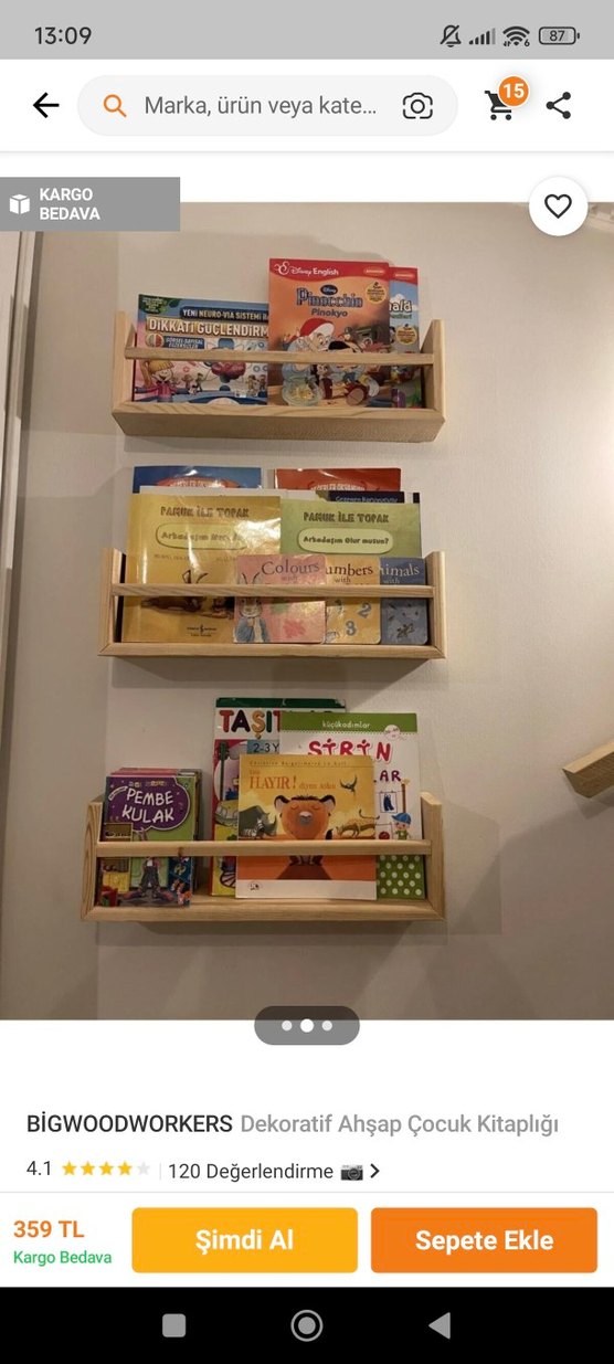 Bej Ahşap Çocuk Rafı - Görsel 5