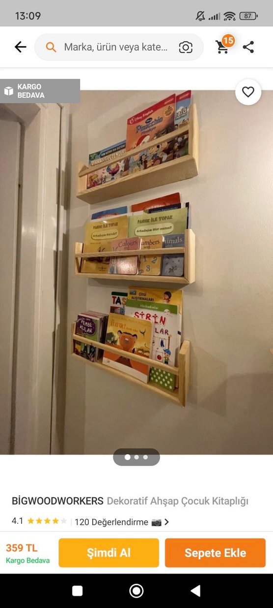 Bej Ahşap Çocuk Rafı - Görsel 4