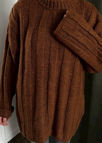 Kahverengi Örgü Kadın Kazak - Görsel 2