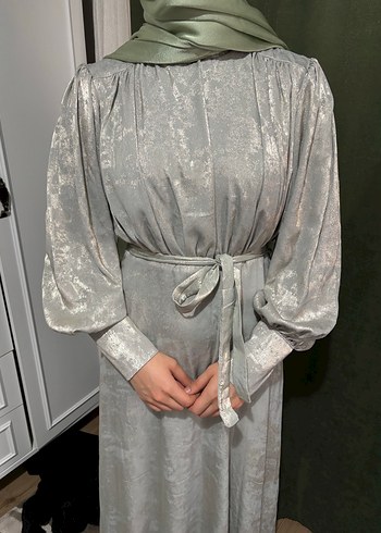 Tesettür abiye MANUKA ışıltılı yeşil elbise abiye - Görsel 3