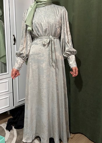 Tesettür abiye MANUKA ışıltılı yeşil elbise abiye - Görsel 17