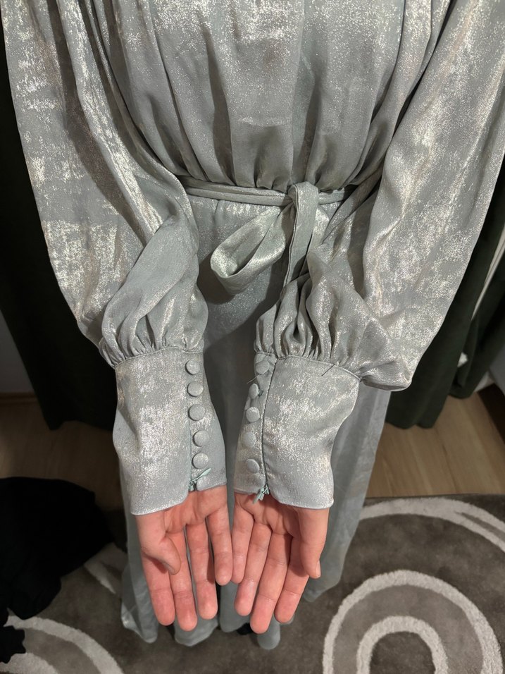 Tesettür abiye MANUKA ışıltılı yeşil elbise abiye - Görsel 4