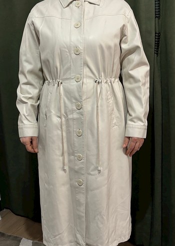 Bej Deri Uzun Kadın Trençkot - Görsel 4