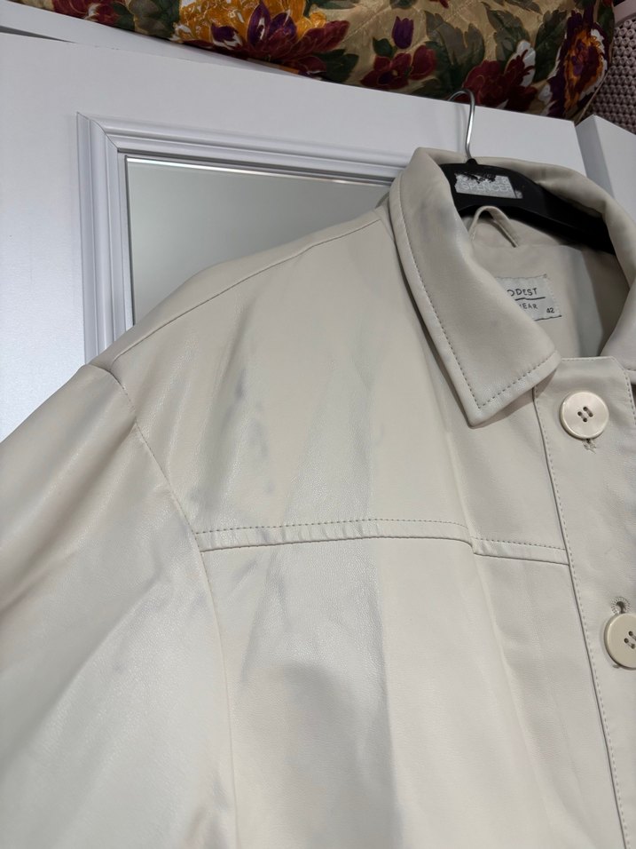 Bej Deri Uzun Kadın Trençkot - Görsel 2