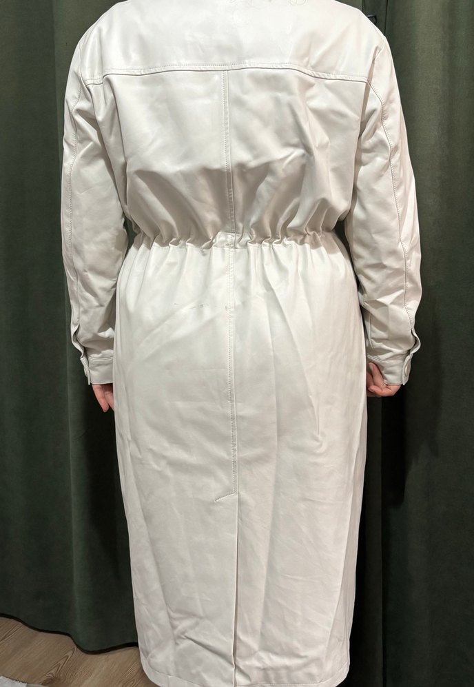 Bej Deri Uzun Kadın Trençkot - Görsel 5