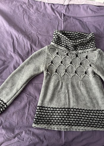 Gri Örgü Boğazlı Kadın Yün Kazak - Görsel 3