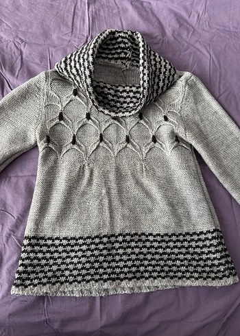 Gri Örgü Boğazlı Kadın Yün Kazak - Görsel 2