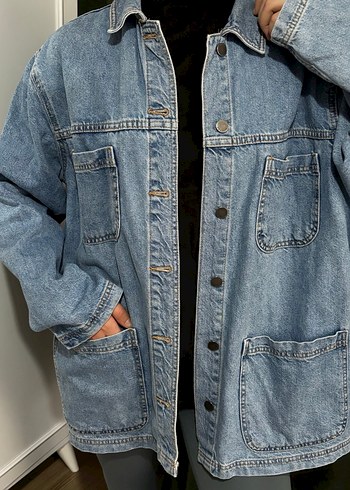 Düğmeli Mavi Kadın Kot Ceket - Görsel 4