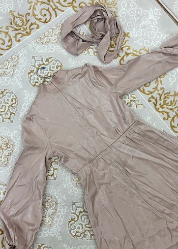 Tesettür abiye Birgül Bektaş Cindy Pudra Parlak Abiye Elbise - Görsel 9