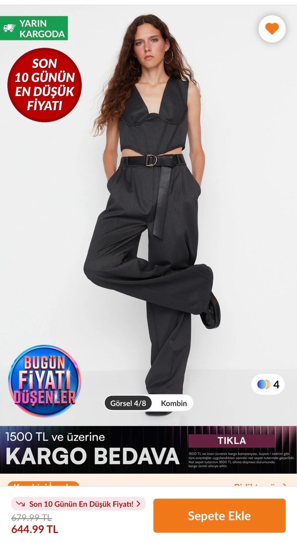 Gri Pileli Salaş Kadın Kumaş Pantolon - Görsel 2