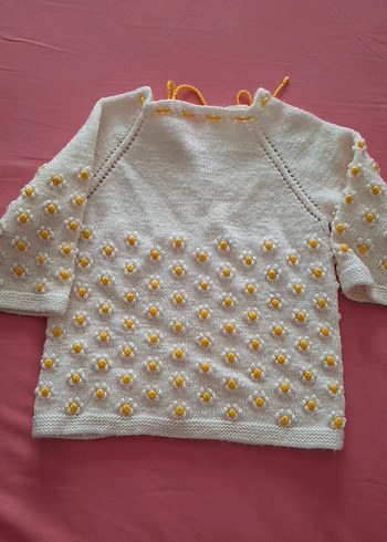 Kız Çocuk Beyaz Nakışlı Triko Hırka - Görsel 5