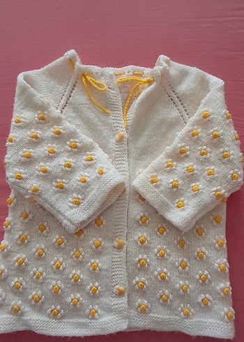 Kız Çocuk Beyaz Nakışlı Triko Hırka - Görsel 2