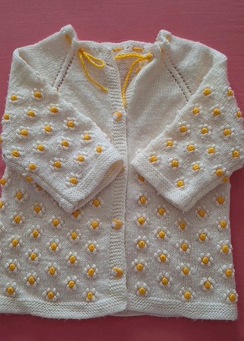 Kız Çocuk Beyaz Nakışlı Triko Hırka - Görsel 3