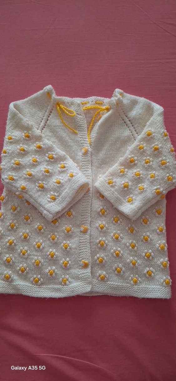 Kız Çocuk Beyaz Nakışlı Triko Hırka - Görsel 3