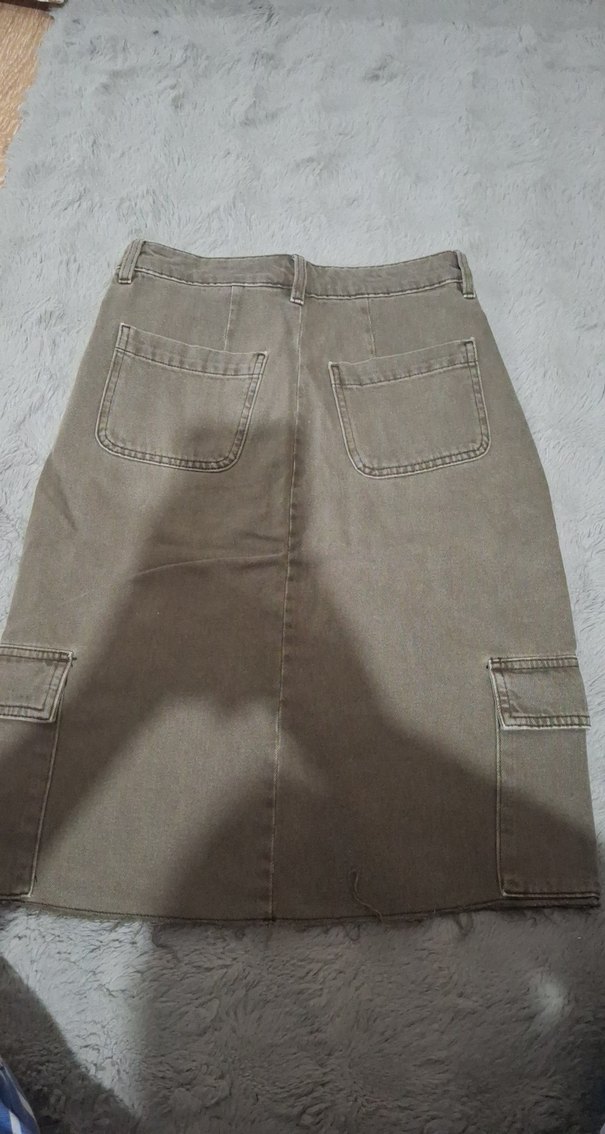 Bej Renkli Kadın Denim Midi Etek - Görsel 3