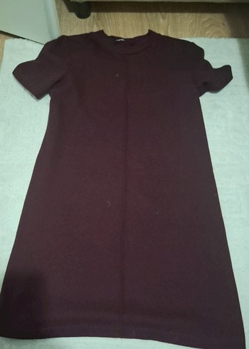 Bordo Kısa Kollu Midi Elbise - Görsel 2