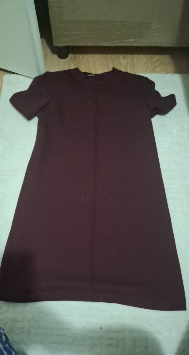 Bordo Kısa Kollu Midi Elbise - Görsel 2