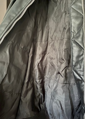 H&M Siyah Deri Kadın Ceket, Fermuarlı, Salaş